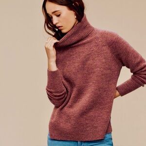 Babaton Burgundy Red Alpaca Wool Blend Cowl Turtleneck Sweater Size XS